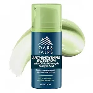 Oars + Alps Anti-Everything Face Serum For Men, Salicylic & Glycolic Acid, Reduces Acne, Fine Lines & Large Pores, Anti-Aging & Fragrance-Free, 1 Fl Oz
