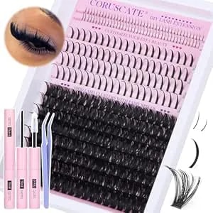 Coruscate 100d Lash Clusters Kit With Bottom Lashes Spikes Diy Lash Extension Kit Thick Cluster Eyelash Extensions 5-20mm Cluster Lashes Strips Eyelash Clusters Individual With Lashes Glue
