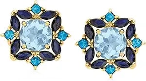 Ross-Simons 3.10 Ct. T.W. Sky Blue Topaz And 2.00 Ct. T.W. Sapphire Earrings In 18kt Gold Over Sterling