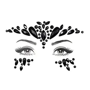 Topz Halloween Black Face Jewels Mermaid Face Gems Glitter Clown Temporary Tattoo Rave Holiday Forehead Adult Costumes Makeup Beauty Bohemian Stickers