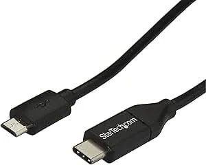 Startech.Com USB C To Micro USB Cable 2m 6ft - USB-C To Micro USB Charge Cable - USB 2.0 Type C To Micro B - Thunderbolt 3 Compatible (USB2CUB2M)