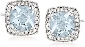 Ross-Simons 2.60 Ct. T.W. Aquamarine And .20 Ct. T.W. Diamond Earrings In 14kt White Gold