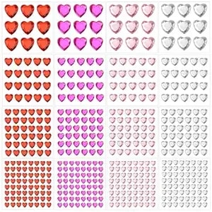 516pcs Heart Face Gems Pink Rhinestones Self Adhesive Acrylic Heart Jewels For Hair Body Bling Crystal Stickers For Wedding Festival Dating Decoration Diy Craft (6/10/12/18mm)