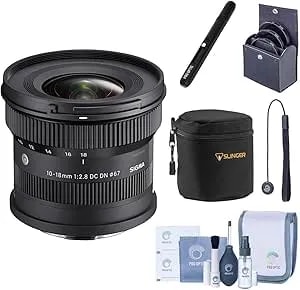 Sigma 10-18mm F/2.8 Dc Dn Contemporary Lens For Sony E Mirrorless Camera, Bundle With 67mm Filter Kit, Lens Case, Cleaning Kit, Cap Keeper, 4-Year Limited Warranty