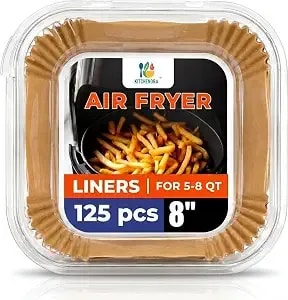 Air Fryer Liners Disposable, 125 Pcs 8" Square Parchment Paper For 5-8 Qt Air Fryer Basket, Non-Stick, Oil-Proof, Unbleached, Bpa-Free - Fits Ninja, Chefman, Instant Vortex