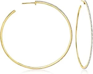 Ross-Simons 0.15 Ct. T.W. Diamond Hoop Earrings In 18kt Gold Over Sterling