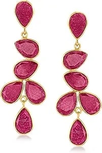 Ross-Simons 30.00 Ct. T.W. Ruby Drop Earrings In 18kt Gold Over Sterling