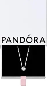 Pandora Round Sparkle Halo Necklace - Adjustable Necklace With Lobster Clasp - Gift For Her - Sterling Silver & Cubic Zirconia - With Gift Box - 17.7"