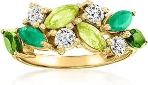 Ross-Simons 1.40 Ct. T.W. Multi-Gemstone And .43 Ct. T.W. Lab-Grown Diamond Cluster Ring In 18kt Gold Over Sterling