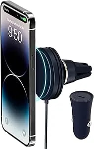 Iottie Velox Mini Magsafe Compatible Air Vent Car Mount In Midnight Blue With Wireless Charging. Compatible With Magsafe Iphones Including Iphone 12/13/14/15/16/17 Series (Car Charger Included)