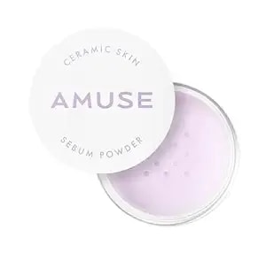 Amuse Seoul Ceramic Skin Sebum Face Powder (02 Violet) - Lightweight Oil Control Loose Powder, No Sebum Blurring Finish, Long Lasting Setting Powder, Smooth Skin Finish, Vegan, Korean Makeup