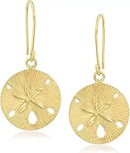 Ross-Simons 18kt Gold Over Sterling Textured And Polished Sand Dollar Drop Earrings