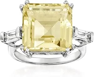 Ross-Simons 10.00 Carat Lemon Topaz And .60 Ct. T.W. White Topaz Ring In Sterling Silver