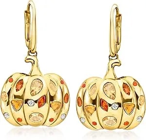 Ross-Simons Multi-Gemstone Pumpkin Drop Earrings In 18kt Gold Over Sterling