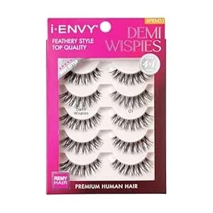 I•Envy 5 Pairs Demi Wispies False Lashes (1 Pack), Premium Quality 100% Human Hair, Fluffy Feathered Eyelashes With Volume & Curl, Natural Look, Lightweight, Comfortable, Reusable For Everyday Wear