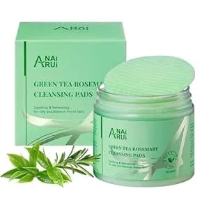 Anai Rui Green Tea Rosemary Cleansing Pads With Cica Tea Tree Oil, Face Scrub Pads With Bubbles, Exfoliating Deep Cleansing Pad For Face And Body, Make-Up Remover Wipes, 50pcs