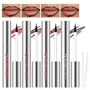 Hosaily 4 Colors Peel Off Lip Liner Set With Fine Tip Brush, High Pigmented Long Wear Waterproof Magic Lip Stain Tattoo, Natural Matte Finish Lip Tint For Women, Non-Sticky Liquid Lipstick Lip Makeup
