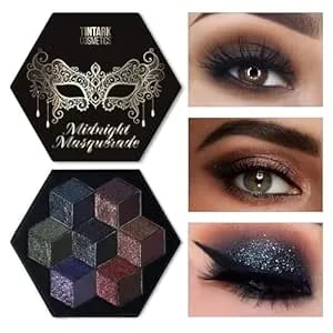 Black Smokey Eyeshadow Palette, Midnight Masquerade 21 Colors – Spectrum Of Black Matte Shimmer Glitter Eye Shadow For Halloween Goth Makeup, Highly Pigmented, Talc Free