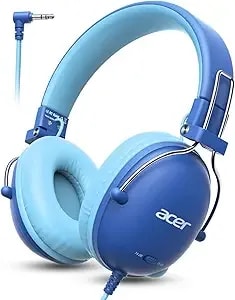 Acer Kids Headphones For School, 74/85db Safe Volume, Kids Headphones With Cord, 3.5mm Jack, Stereo Sound Wired On-Ear Headphones For Airplane Travel, Boys, Girls, Chromebook, Kids Tablet, Blue