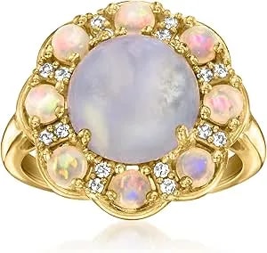 Ross-Simons Blue Agate Ring With Opal And .10 Ct. T.W. White Topaz In 18kt Gold Over Sterling