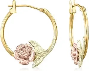 Ross-Simons 14kt 2-Tone Gold Floral Sterling Silve Hoop Earrings