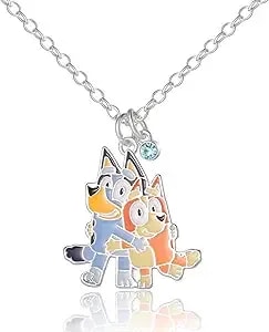 Bluey And Bingo Hugging Pendant Necklace Official License, 16"+2" Silver Flash-Plated Bluey Family Necklace