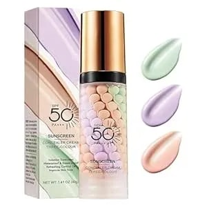 3 In 1 Primer For Face Before Makeup, Sunscreen Isolation Cream Face Tinted Moisturizer, Spf 50,One Step Color Corrector, Makeup Primer Oil Control & Concealer Skin Tone Correcting,Mothers Day Gifts