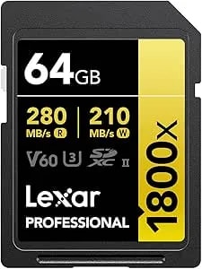 Lexar Professional 1800x Sdxc Uhs-Ii Gold Series Memory Card With 4k Video Transfer And Weatherproof Construction (64gb)