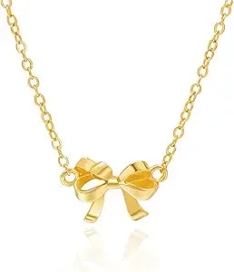 Cicy Bell Bow Necklace For Women 18k Gold Plated Trendy Charm Adjustable Cute Dainty Bowknot Choker Chain Necklace Jewelry Gifts