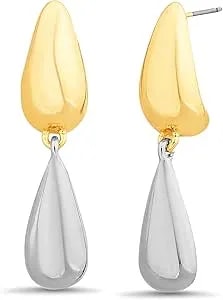 Nautica Double Teardrop Dangle Earrings For Women Rhodium & 14k Yellow Gold Plated Alloy