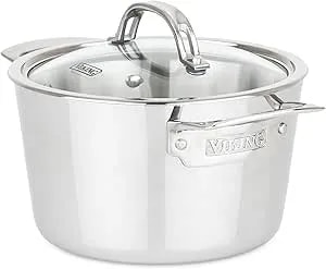Viking Contemporary 3-Ply Stainless Steel Stock Pot, 3.4 Quart Soup Cooking Pot With Lid
