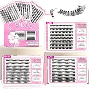 Yiduo 3 Styles Self Adhesive Lash Clusters Kit 448pcs 40d/60d/80d Pre Glued Eyelash Extensions Kit With Tweezers 8-16mm D-Curvature Wispy No Glue Individual Diy False Eyelashes Kit Gift Pack