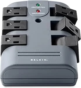 Belkin Power Strip Surge Protector - 6 Rotating AC Multiple Outlets, Flat Pivot Plug - Heavy Duty Wall Outlet Extender For Home, Office, Travel, Computer Desktop & Phone Charging Brick (1,080 Joules)