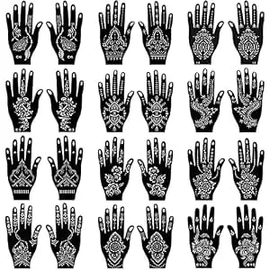 24 Sheets Henna Tattoo Stencils Kit For Hand, Indian Arabian Temporary Tattoo Template Mehndi Stencil Stickers