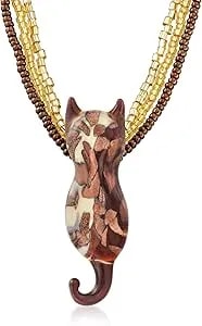 Ross-Simons Italian Multicolored Murano Glass 3-Strand Cat Pendant Necklace With 18kt Gold Over Sterling