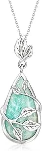 Ross-Simons Amazonite Leaf Pendant Necklace In Sterling Silver. 18 Inches