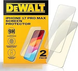 Dewalt Heavy Duty Glass Screen Protector Compatible With Iphone 17 Pro Max, 2 Pack Protective Tempered Glass Screen Shield, Oleophobic Case Friendly, Perfect Install Tool Included, Hd Clear