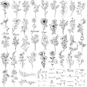 Waterproof Temporary Tattoo - 90 Sheets Realistic Fake Tattoos, 52 Sheets Inspirational Words Tattoo Stickers, 38sheets Wild Flower Floral Rose Sunflower Bouquet Body Stickers For Adult Women Men Kids