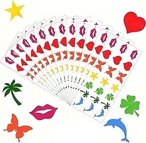 210pcs Tanning Stickers For Body - 7 Styles (Hearts, Lips, Butterfly, Dolphin & More) - Self-Adhesive & Removable Sunbathing Stickers For Women & Kids - Summer Beach Face & Body Accessories