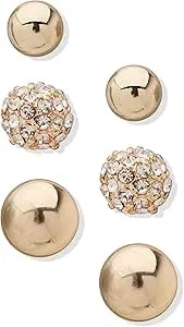 Anne Klein Gold Pierced Earring 3 Stud Set Featuring 2 Polished Gold And 1 Pave Fireball Stud Set
