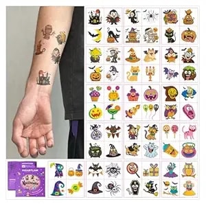 Inkartlink Temporary Tattoo Stickers - 128 Sheets Pack Candy Bag Filler Kids Cute Halloween Temporary Tattoo Stickers Wholesale Party Favor 32 Sheets (Purple)