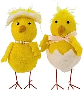 Primitives By Kathy Fancy Chicks Collectible Figurine Set, White, Yellow, 3.50" X 6" X 2.50", 3" X 6" X 2.75"