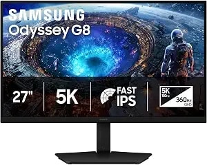 Samsung 27" Odyssey g8 (g80hf) Gaming Monitor - 5k Resolution, Fast Ips - 180hz, Dual Mode Qhd 360hz, 218 Ppi, Dp 2.1, hdr10+ Gaming, 1ms, Gsync Compatible, Has/Tilt/Swivel/Pivot Stand ls27hg802efxza