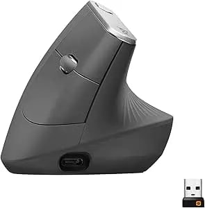 Logitech MX Vertical Wireless Mouse – Ergonomic Design Reduces Muscle Strain, Move Content Between 3 Windows And Apple Computers, Rechargeable, Graphite