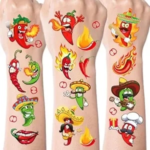 Chili Cook Off Temporary Tattoos, 160 Pcs Chili Cook Off Decorations, Funny Red Hot Pepper Cook-Off Tattoo Stickers For Mexican Theme Cooking Fiesta Food Contest Competition Party Favors Supplies