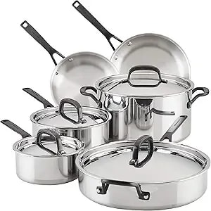 Kitchenaid 5-Ply Clad Polished Stainless Steel Cookware Pots And Pans Set, Cookware Set (10 Piece)