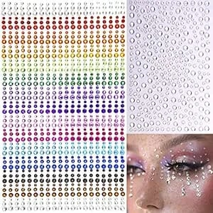 1250 Pcs Self Adhesive Rhinestones For Makeup Eyes 15 Colors Rainbow Rhinestones Face Jewels Face Gems Stick On, Diy Nail Makeup 3mm 4mm 5mm 6mm Rave Festival Accessories Costume For Women