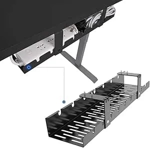 Flexispot Under Desk Cable Management Tray, Metal Raceway Wires Cable Tidy Organizer, Office And Home Cable Tray Use For Standing Desk (Black)