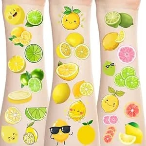 370 Pcs Lemon Cutie Themed Tattoos Temporary Stickers Yellow Lemon Lime Birthday Party Favors Supplies Decorations Goodie Bag Tattoo(30 Sheets)