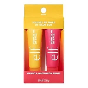 E.L.F. Squeeze Me More Lip Balm Duo, Mango, Watermelon - Moisturizing Balm For A Sheer Tint Of Color, Made With Hyaluronic Acid, Vegan & Cruelty-Free, Mango & Watermelon